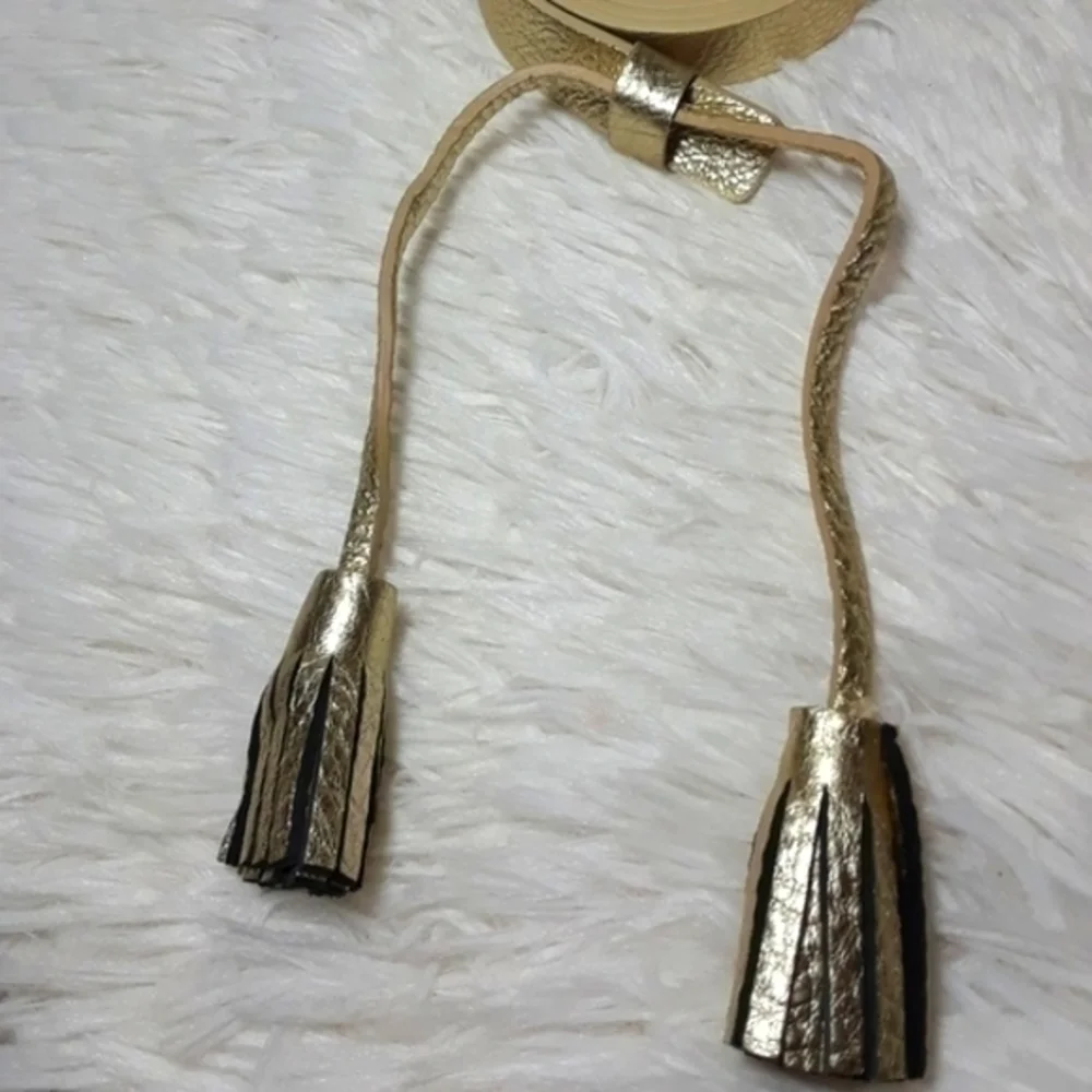 Metallic Pebble Leather Tassel Belt